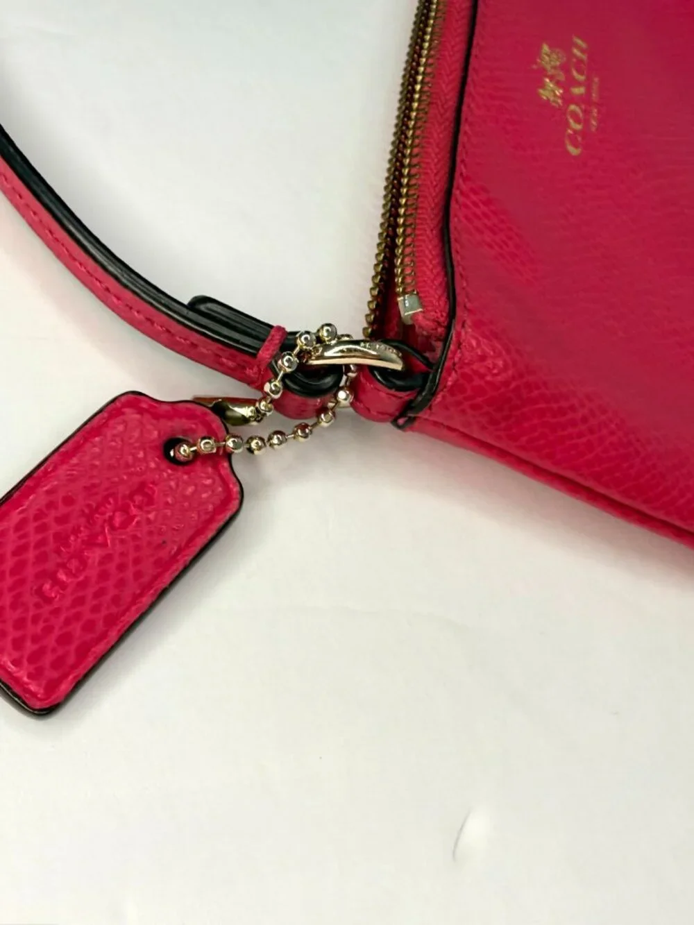 Coach Hot Pink Saffiano Leather Wristlet Wallet - Zip Pouch Clutch | HOT PINK
